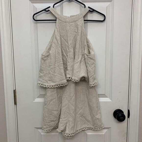 SAGE Pants - Sage The Label Women Sz S Sleeveless Romper Linen Layered Look High Neck Pockets